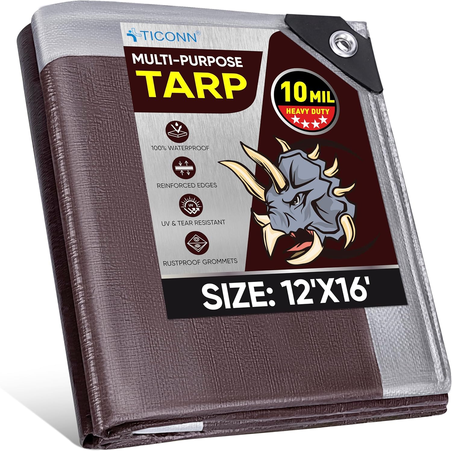 TICONN Heavy Duty Tarp Cover - Waterproof and UV Resistant