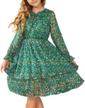 GRACE KARIN Girls Fall Long Sleeve Dress Smocked Waist Midi