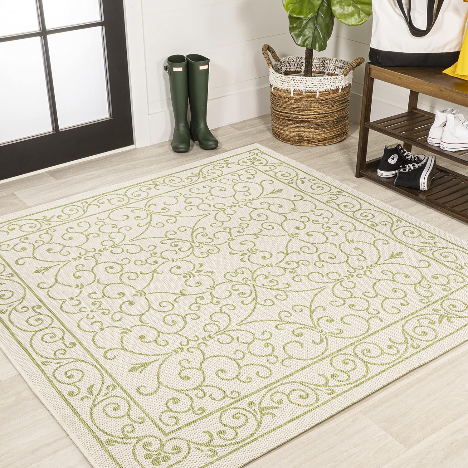 Vintage Filigree Indoor Outdoor Square Area Rug 5X5 for Patio