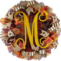 Fall Wreath 24 in Burlap Thanksgiving Autumn Monogram - Yellow