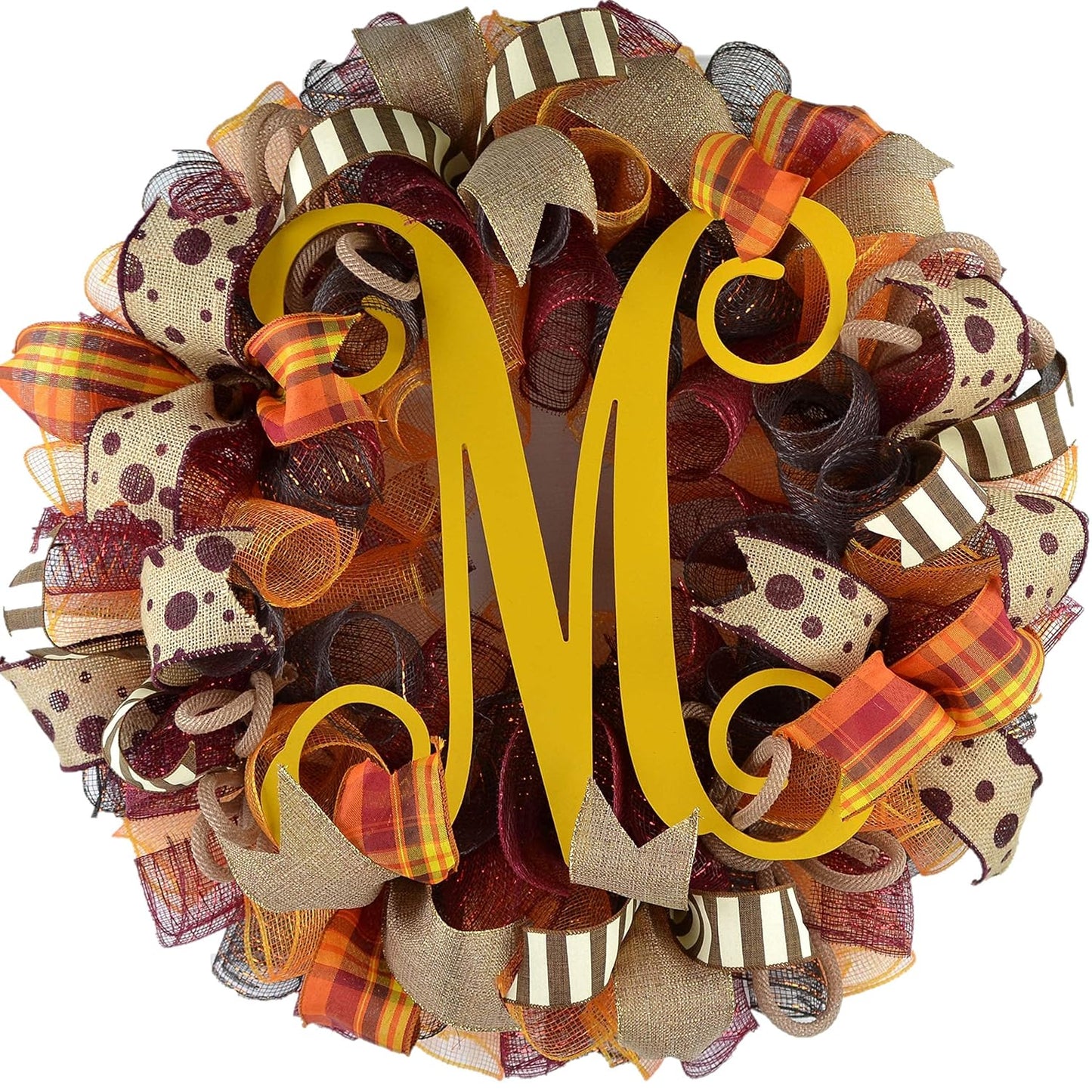 Fall Decorations - 24 Inch Burlap Thanksgiving Monogram Wreath