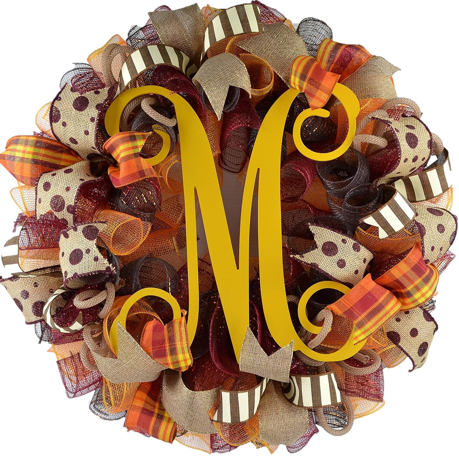 Fall Decorations - 24 Inch Burlap Thanksgiving Monogram Wreath