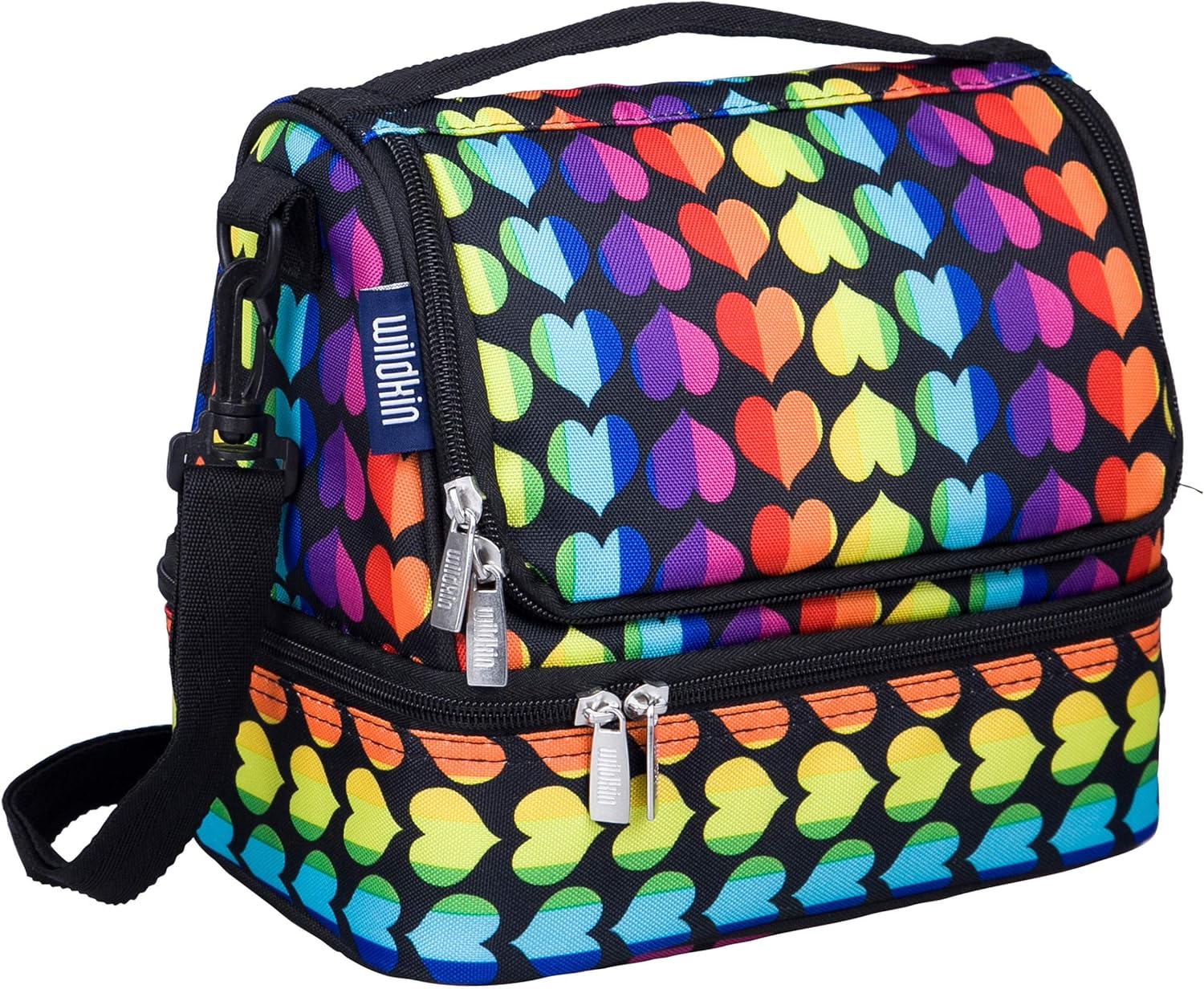 Wildkin Two Compartment Insulated Lunch Bag for Kids - Rainbow Hearts