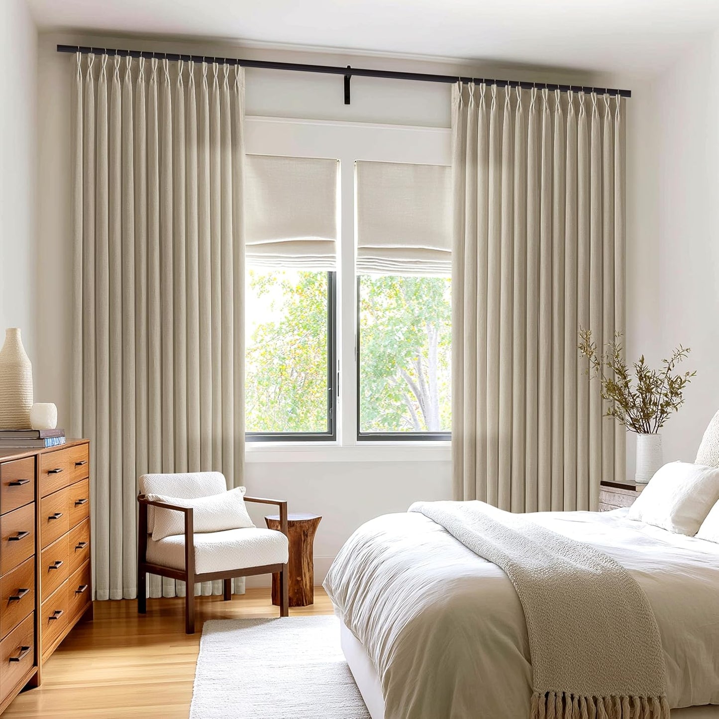 Pinch Pleated Tan Curtains for Sliding Glass Doors 80 in Long