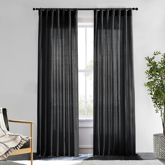 XTMYI Back Tab/Hook Belt Linen Cotton Sheer Curtains for Bedroom