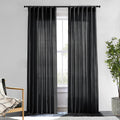 Black Linen Look Curtains 96 in Long - Semi Sheer Bedroom Drapes