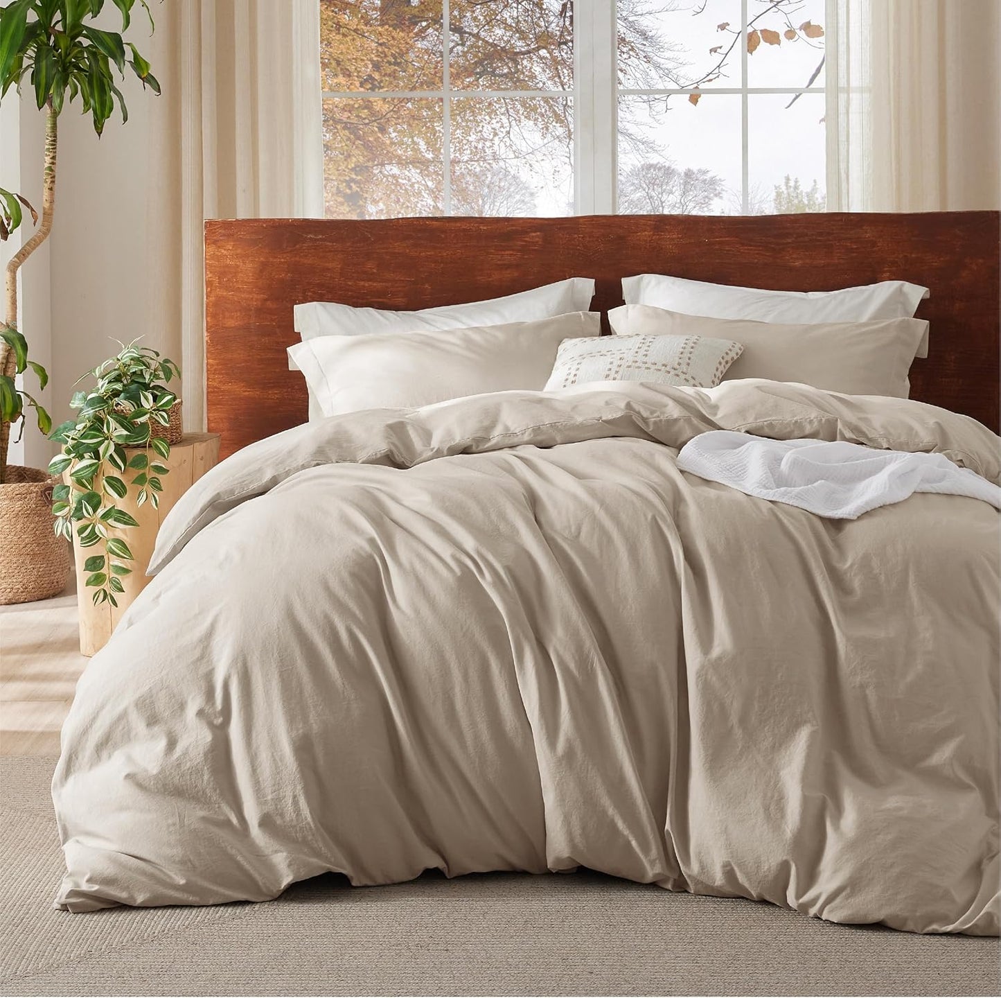 Bedsure 100% Washed Cotton Duvet Cover for Oversized King
