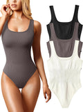 Women's 3-Pack Ribbed Square Neck Bodysuits - Seamless Stretch
