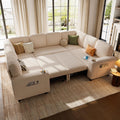 Beige Corduroy Sectional Sleeper Sofa with Storage Chaise