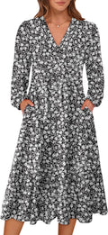 ANRABESS Long Lantern Sleeve Floral Midi Dress - Flowy Fall Staple