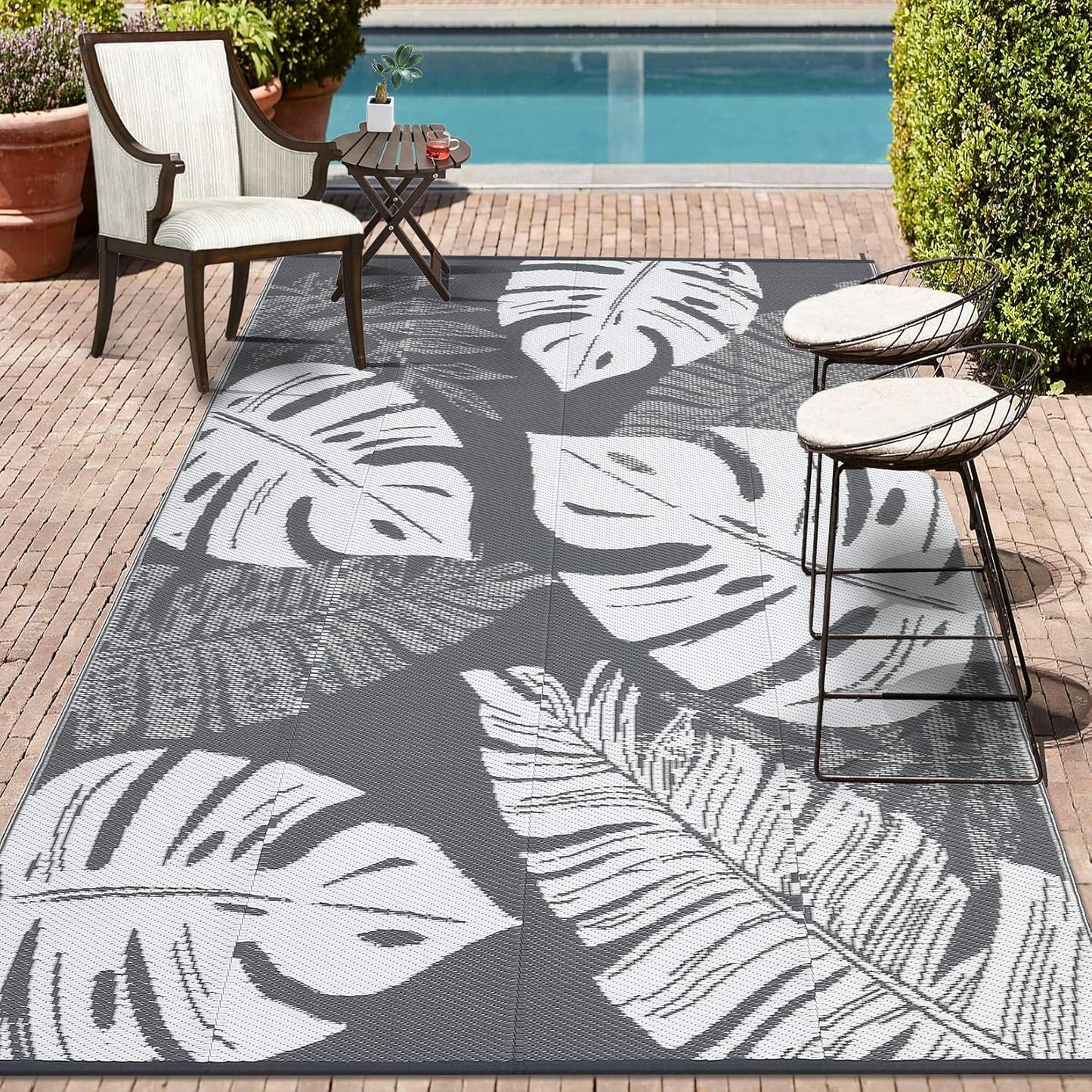 COZYLOOM Outdoor Patio Rug 8x10 Waterproof Plastic Straw Mat
