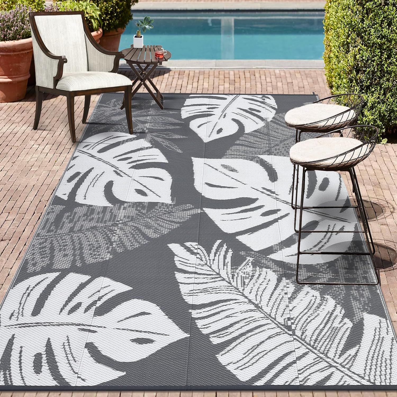 COZYLOOM Outdoor Patio Rug 8x10 Waterproof Plastic Straw Mat