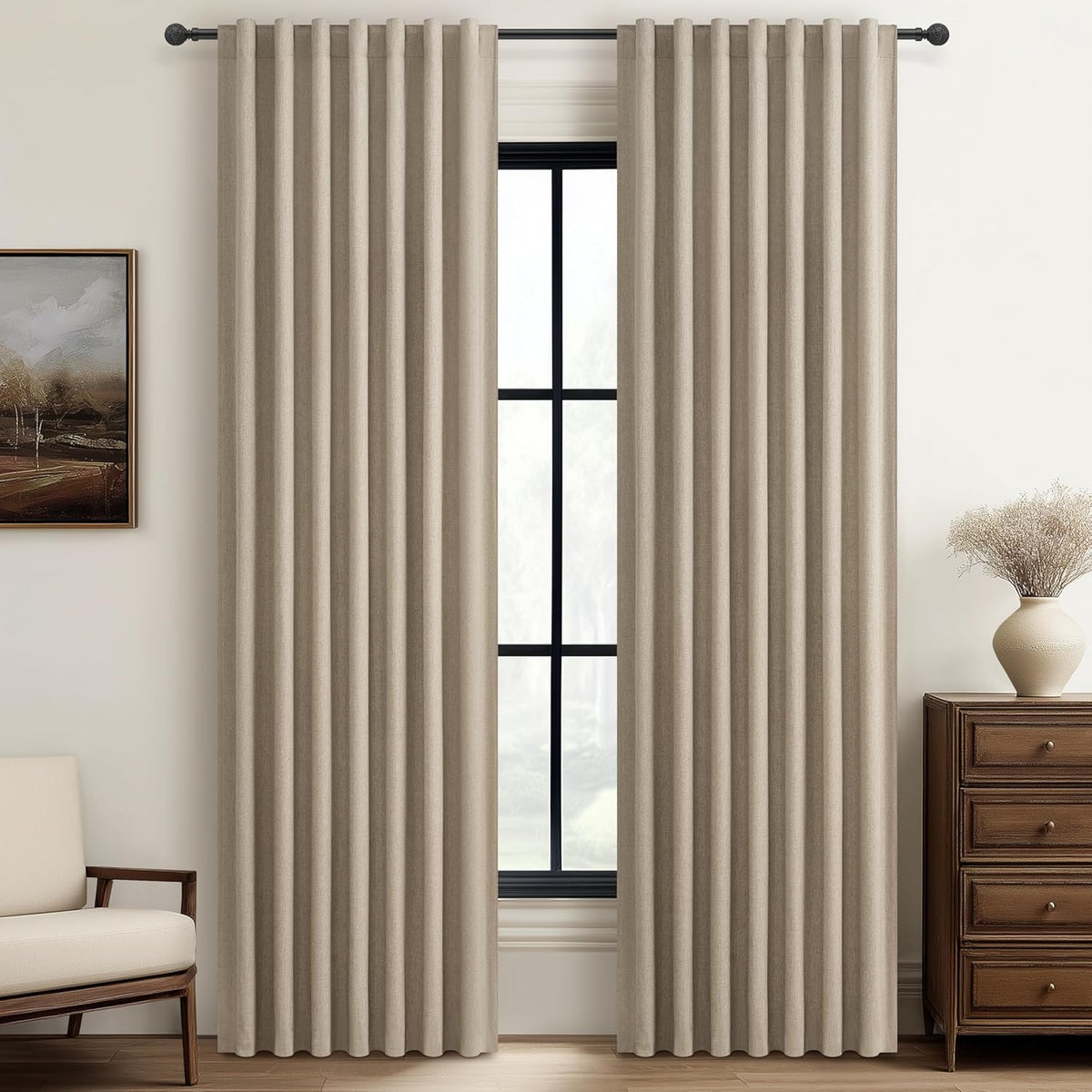 GreyBeige Modern Neutral 90 Inch Blackout Sliding Glass Door Curtains