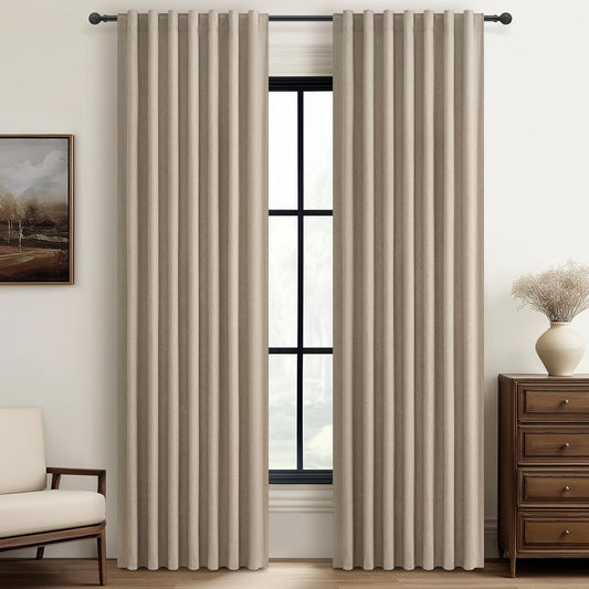 GreyBeige Modern Neutral 90 Inch Blackout Sliding Glass Door Curtains