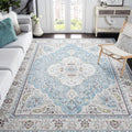 Oriental Area Rug 5x7 Sky Blue - Washable Low-Pile Living Room Rug