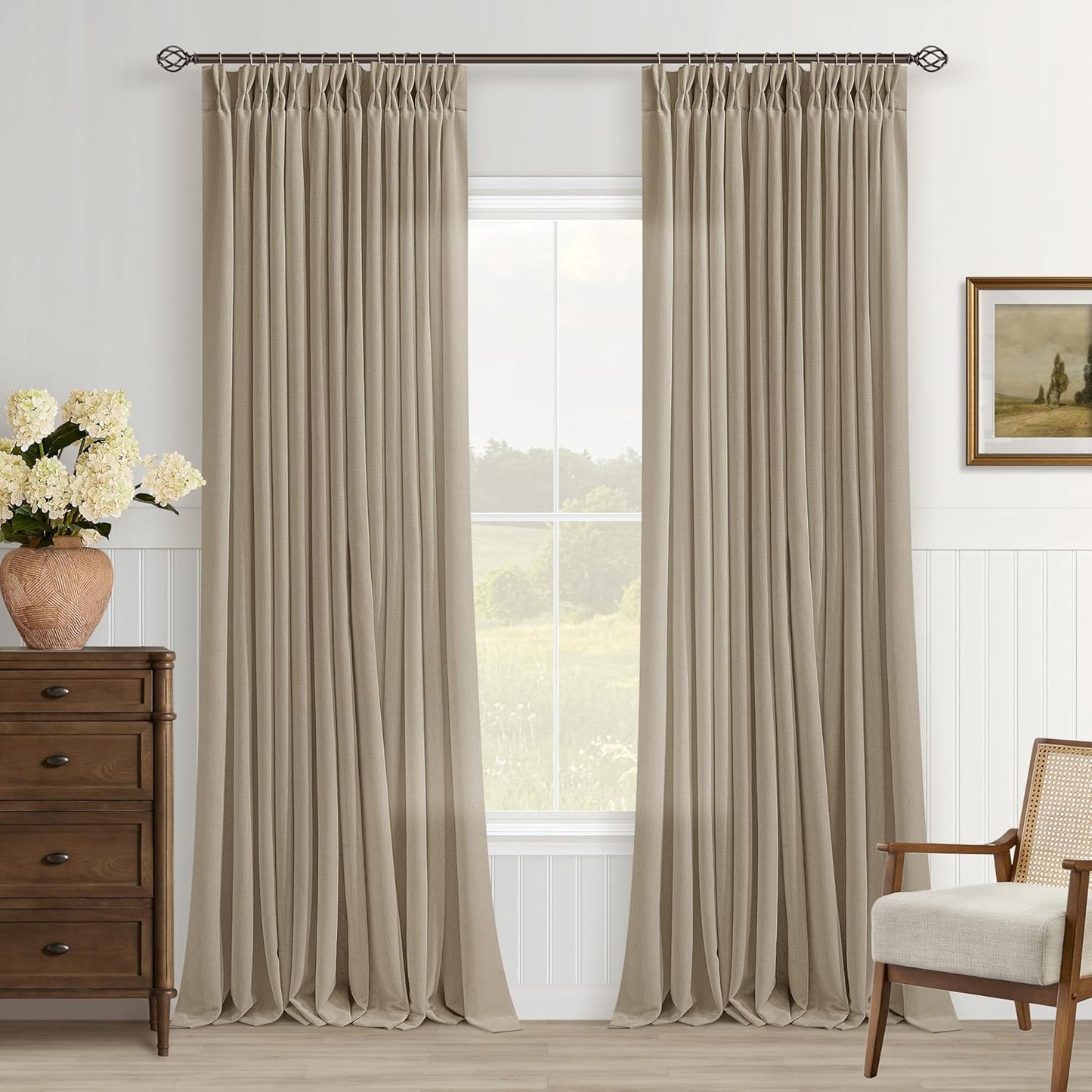 Burlap Flax Linen Curtains 84 Inch Long for Rustic Elegance