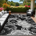 Outdoor Rug 8x10 ft Waterproof Patio Rug - Reversible Floral Mat