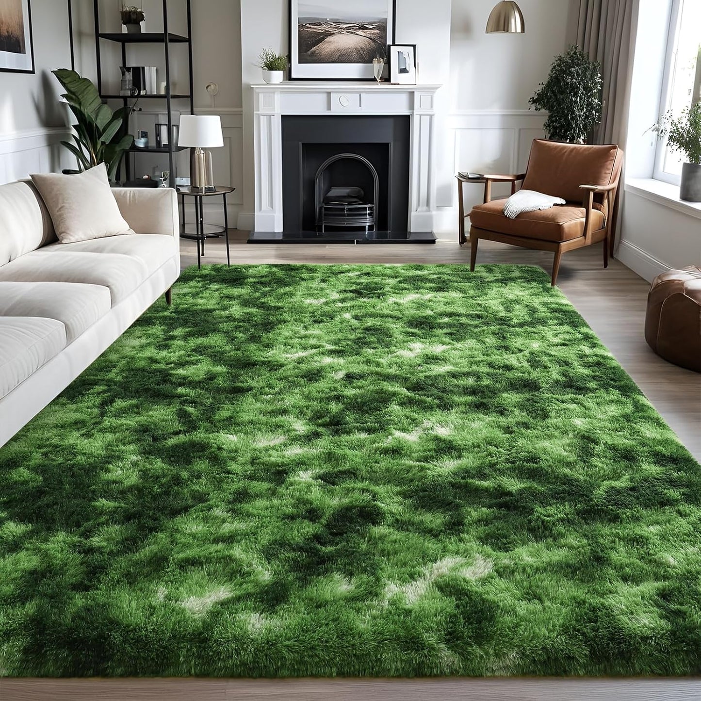 6x9 Feet Large Dark Green Fluffy Shag Area Rug for Home