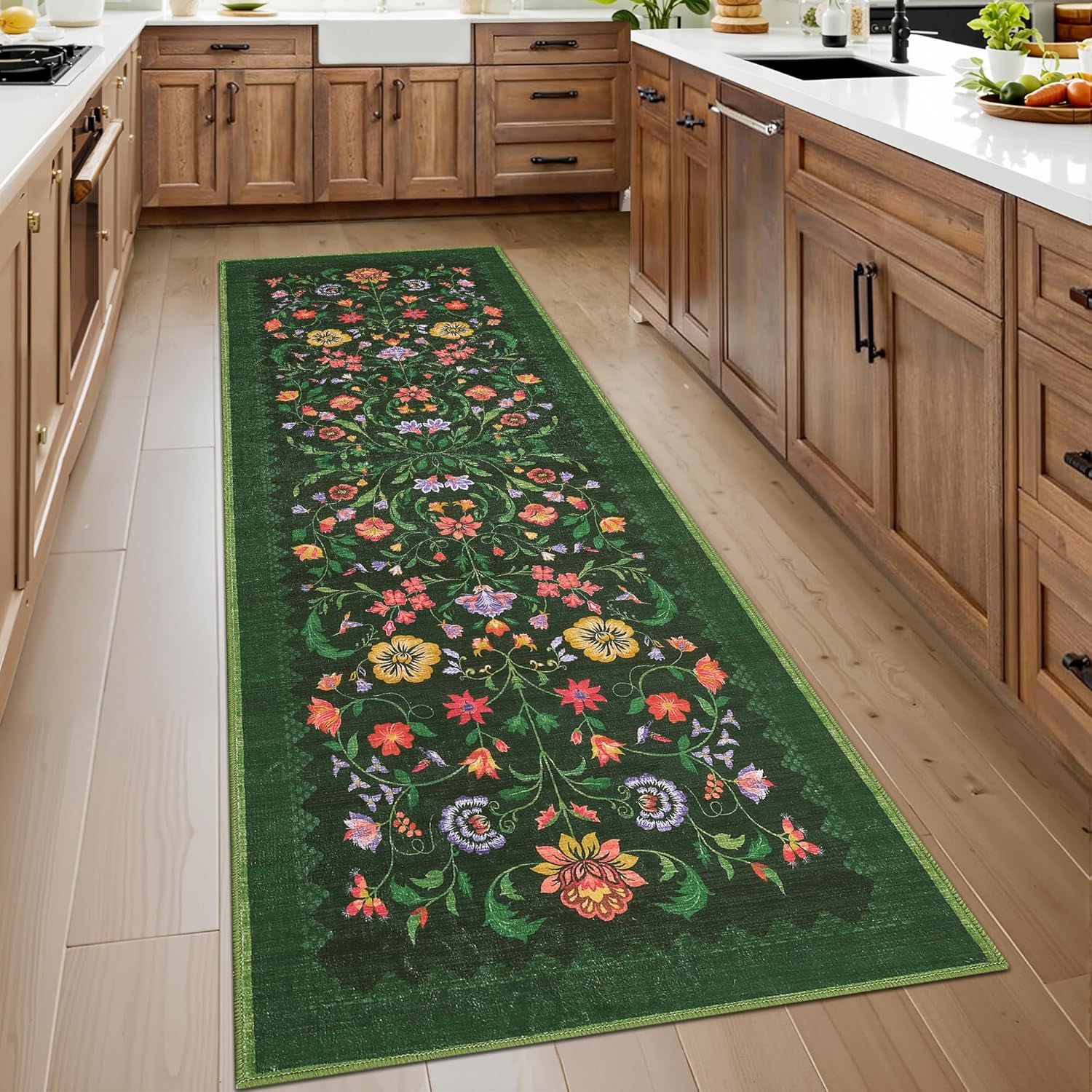 Protea Floral Rug 2.5x8 for Hallways, Vintage Boho Runner