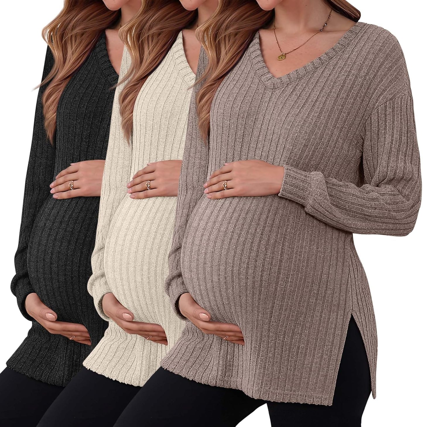 3 Pack Women's Ribbed Maternity Shirts for Stylish Comfort