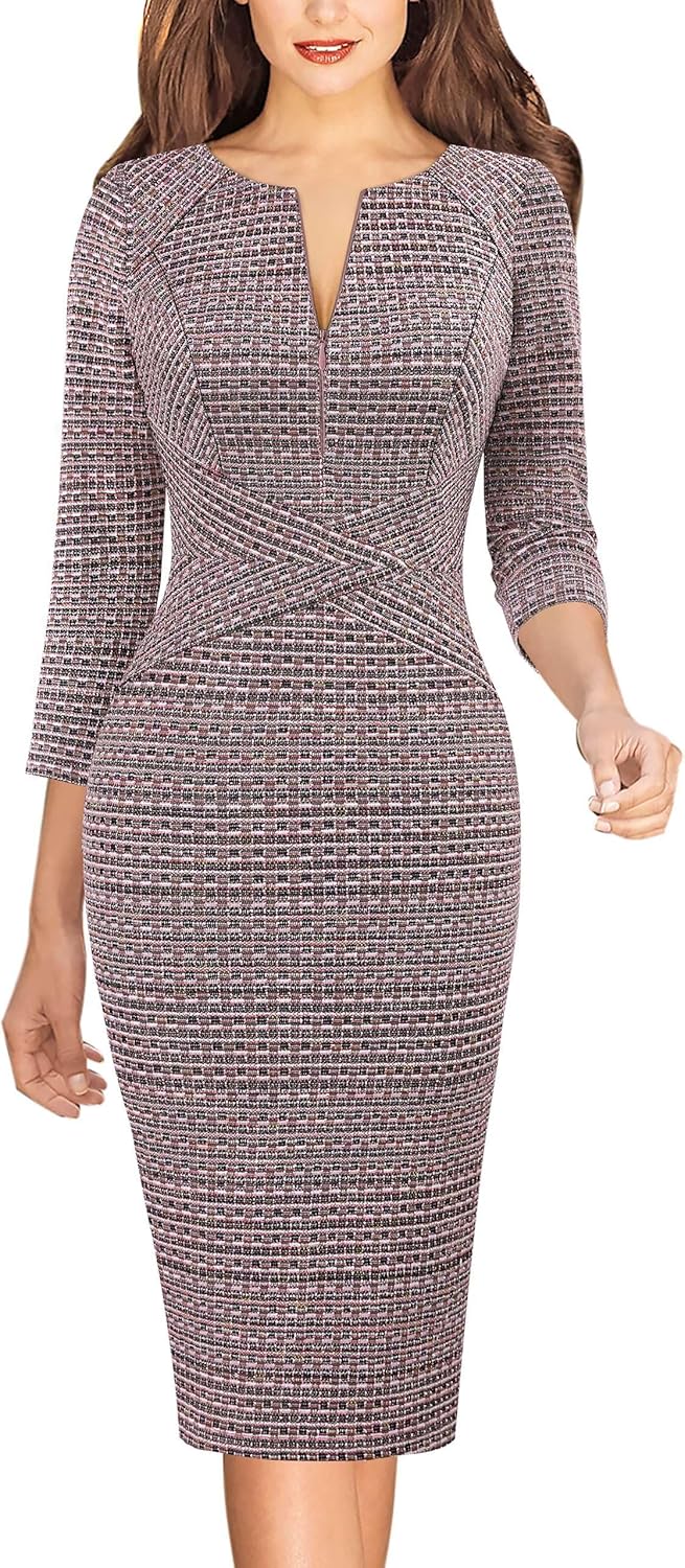 VFSHOW Womens Slim Zipper Up Bodycon Pencil Dress for Office