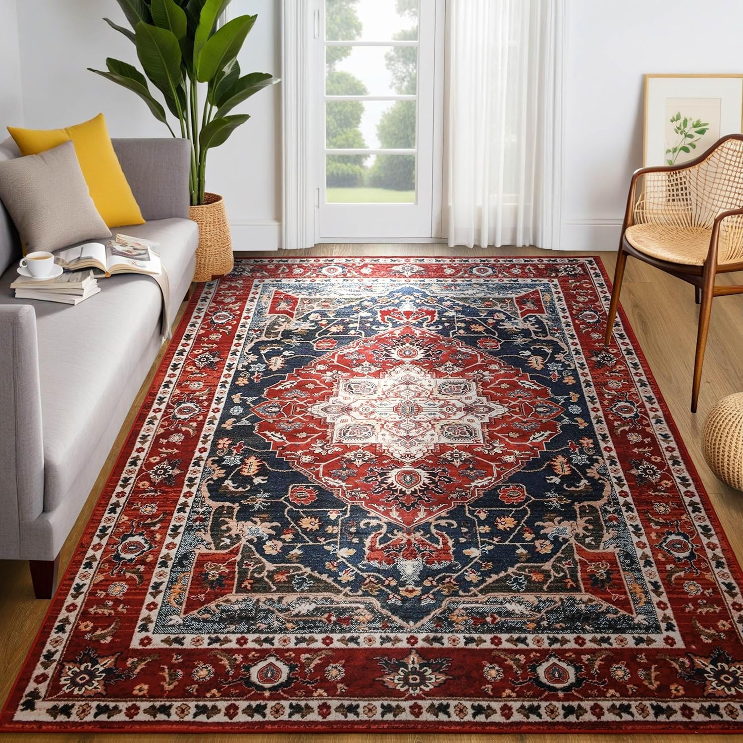 YJ.GWL Large Area Rug for Living Room, 6x9 Boho Vintage Carpet