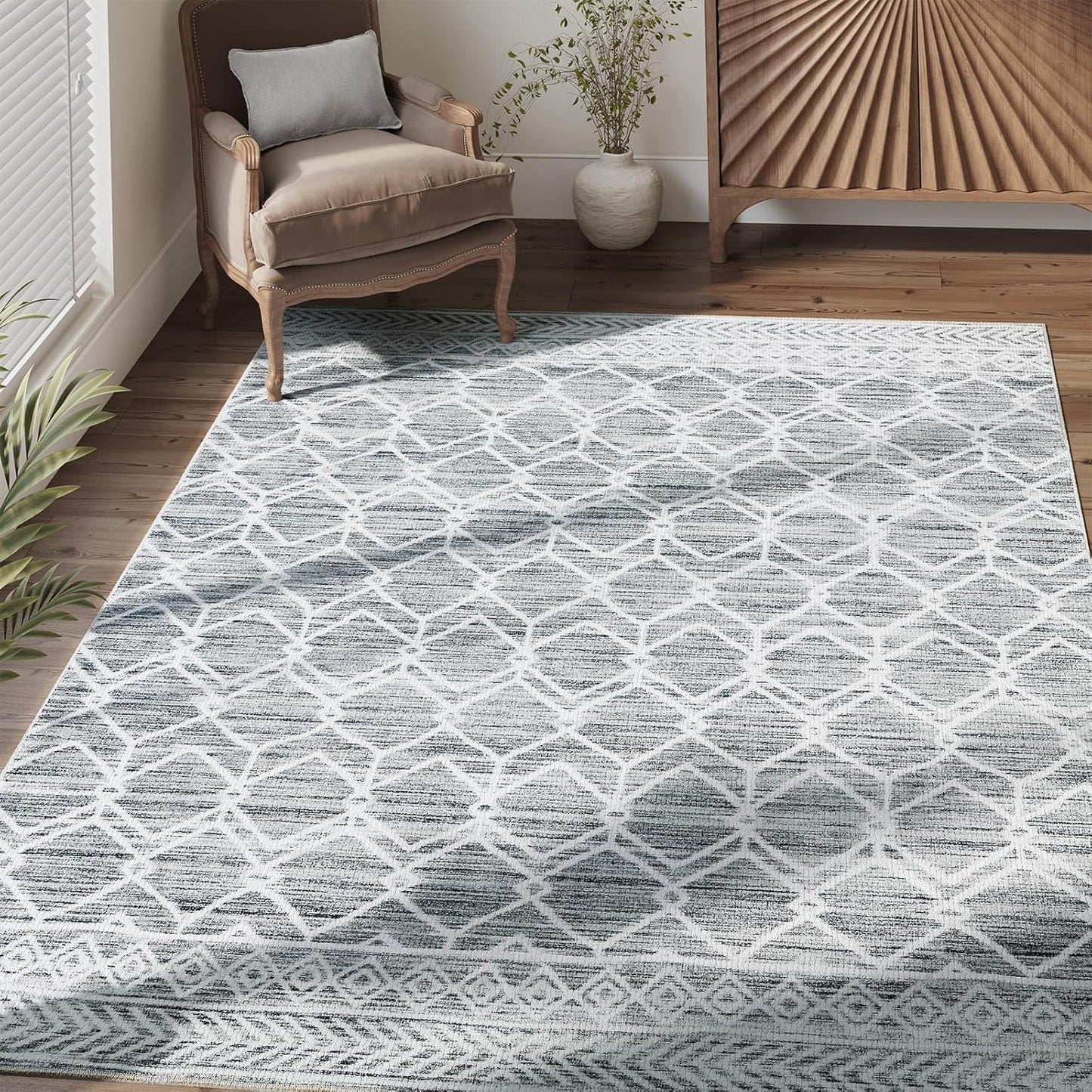 Moroccan 5x7 Area Rugs for Bedroom - Soft Modern Geometric Design
