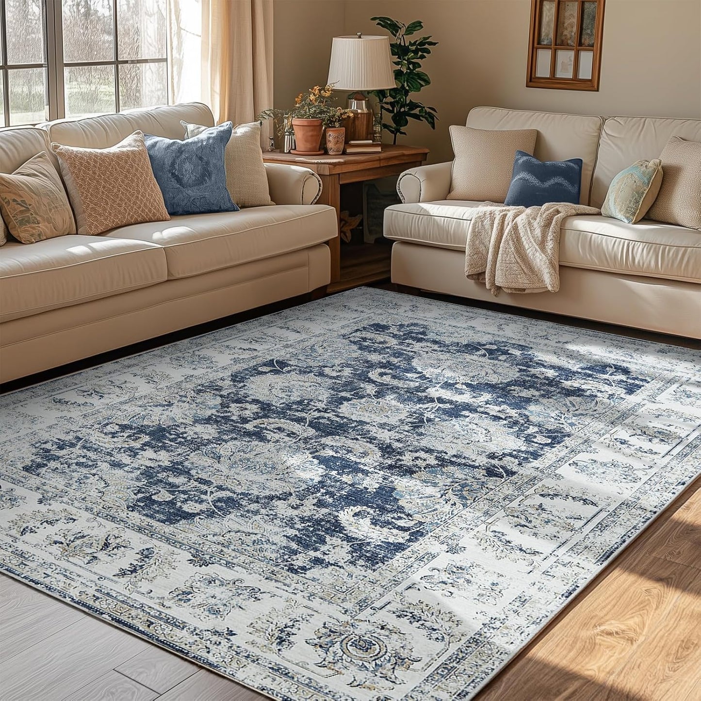 Vintage Floral 5x7 Area Rugs for Bedroom - Machine Washable
