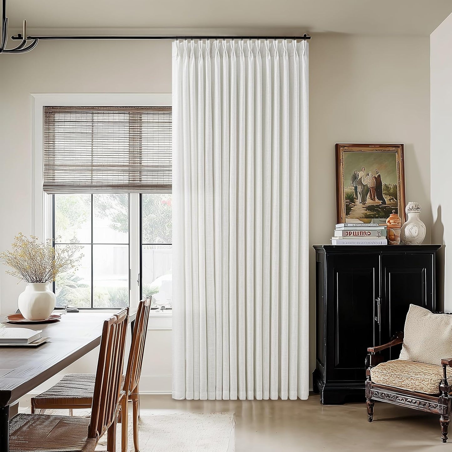 Ivory White Extra Wide Pinch Pleat Linen Curtains for Living Room