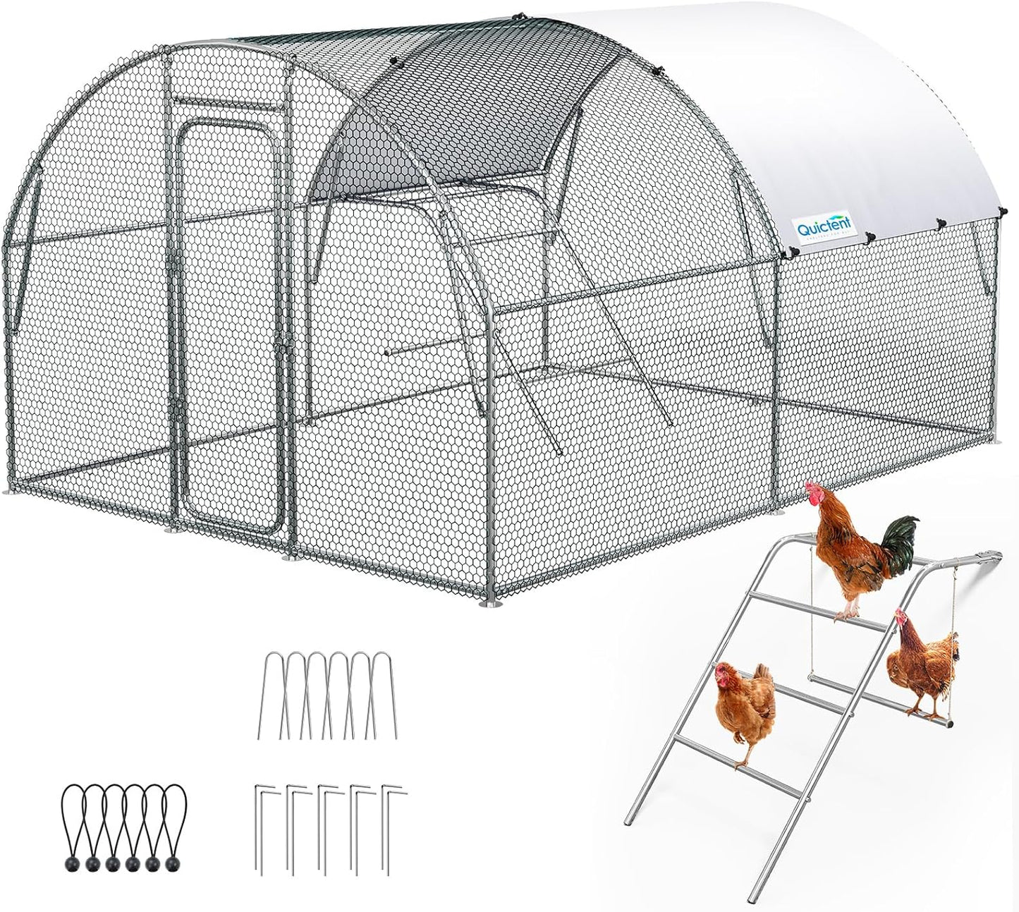 Quictent Large Metal Chicken Coop Run for Poultry with Perch