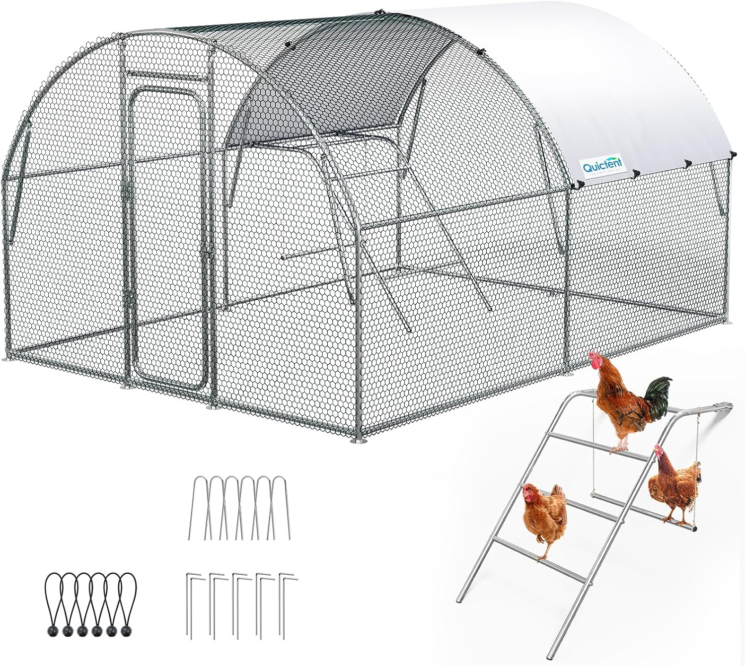 Quictent Large Metal Chicken Coop Run for Poultry with Perch