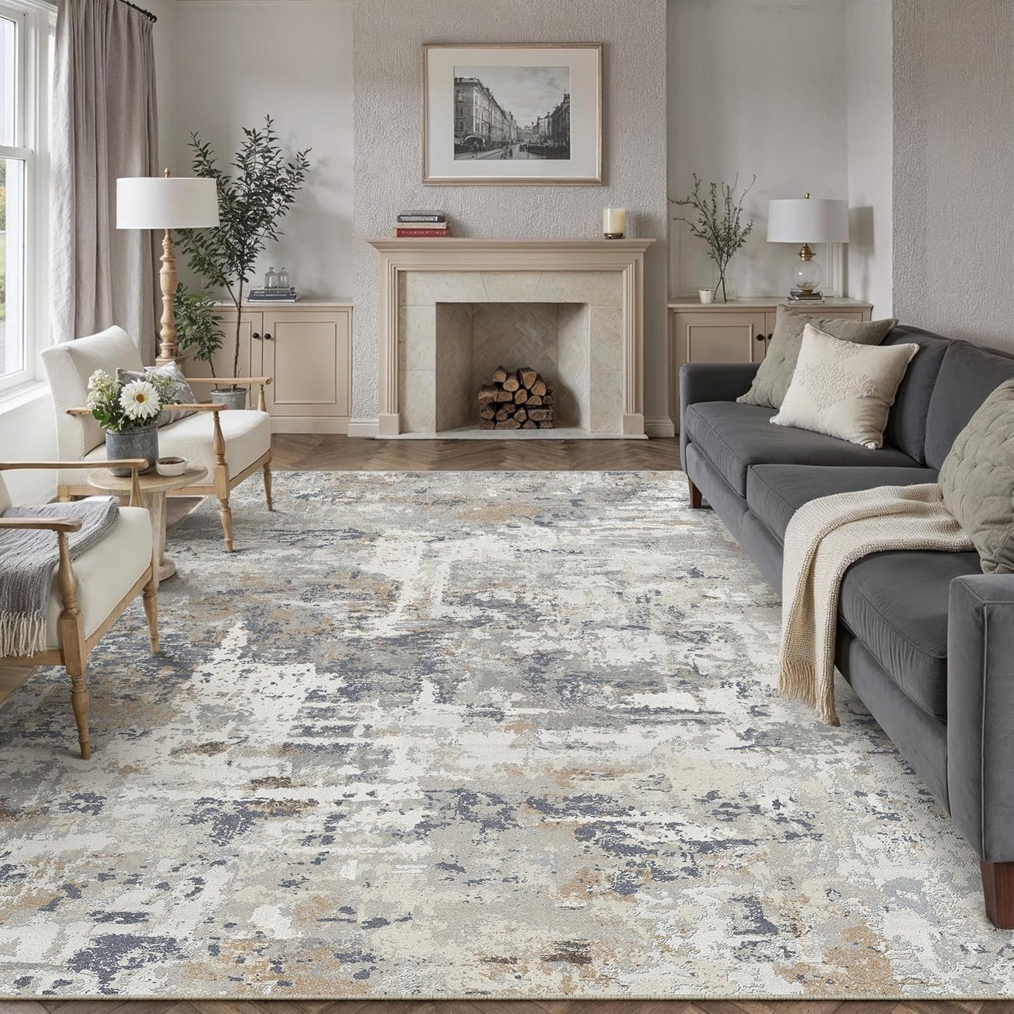 8x10 Area Rug Grey Carpet Washable for Living Room and Bedroom