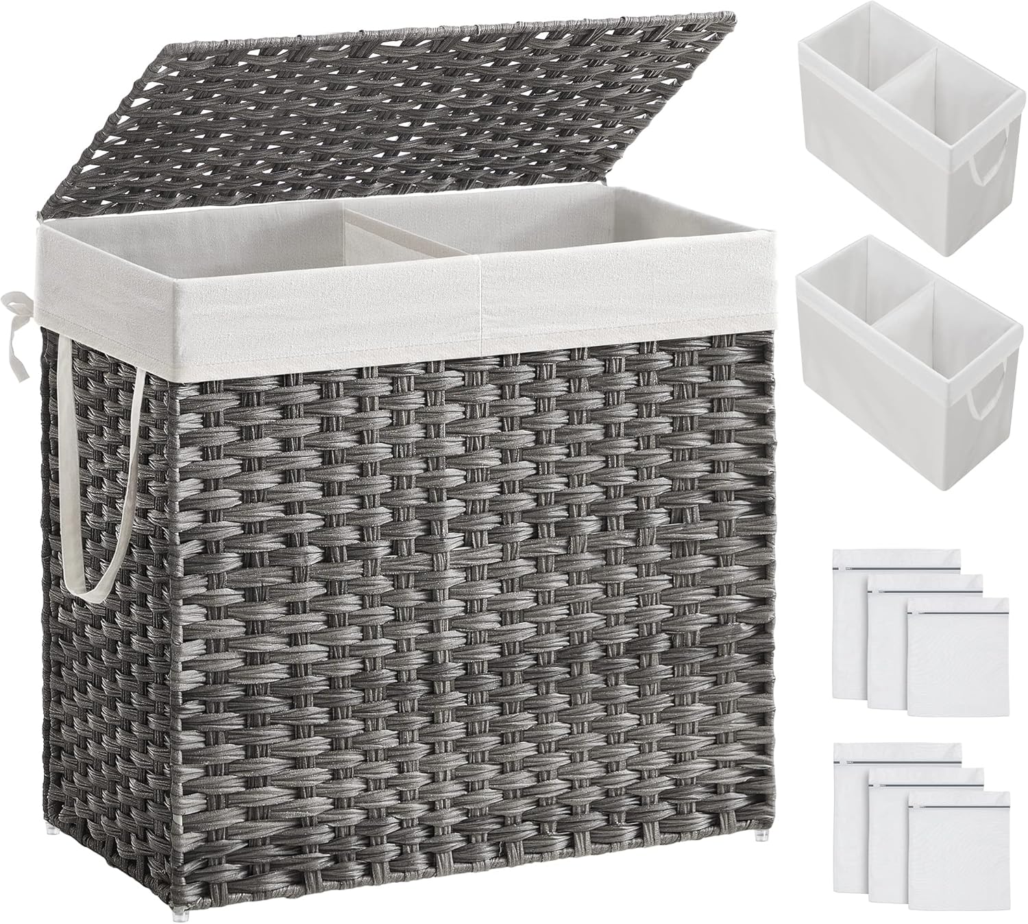SONGMICS 130L Clothes Hamper with Lid and Removable Liners