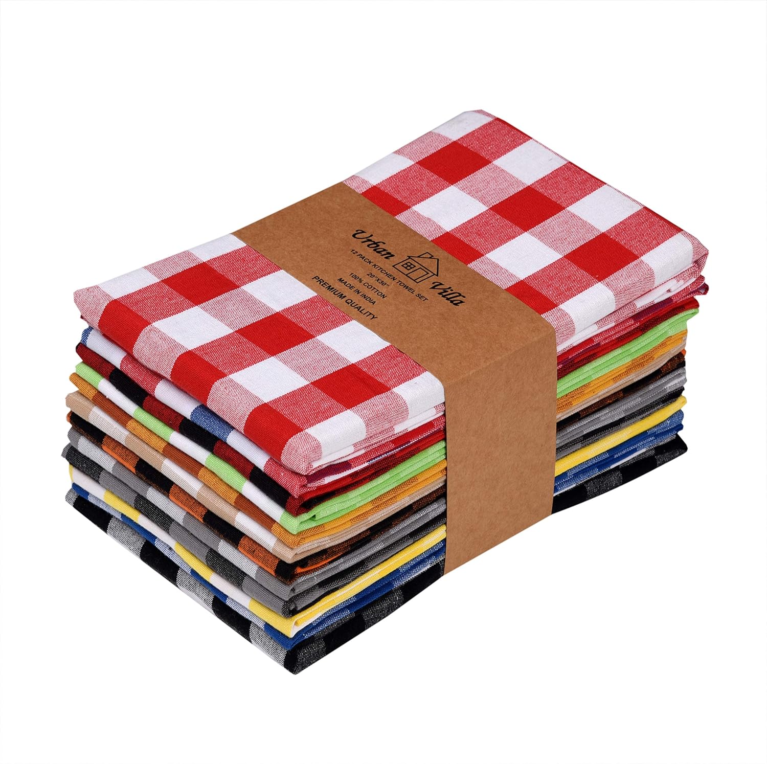 Urban Villa Kitchen Towels Set of 12 Buffalo Checks Multi Color