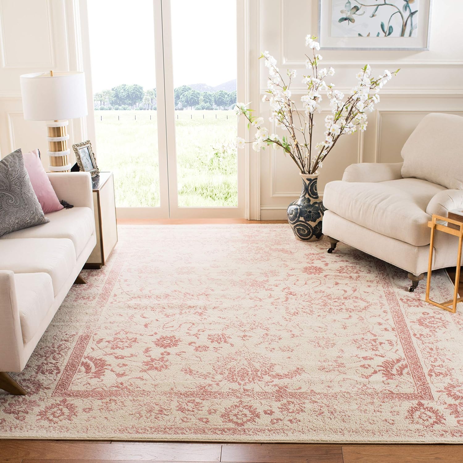 SAFAVIEH Adirondack Collection Area Rug - 8ft Square, Ivory & Rose