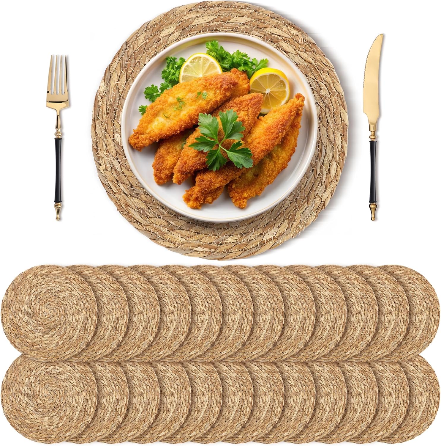 Set of 24 Round Woven Placemats for Stylish Dining Tables