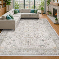 Boho Light Grey Living Room Rug 8x10 - Washable Low Pile Area Rug