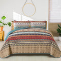 Boho Quilt Set Twin Size Green and Brown - Lightweight All-Season