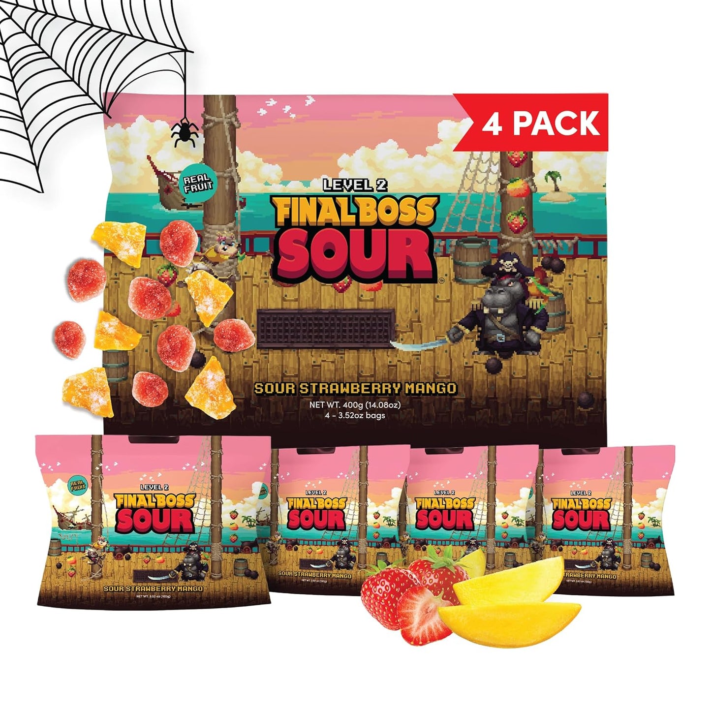 Final Boss Sour Candy Chewy Dried Strawberry & Mango 4 Pack