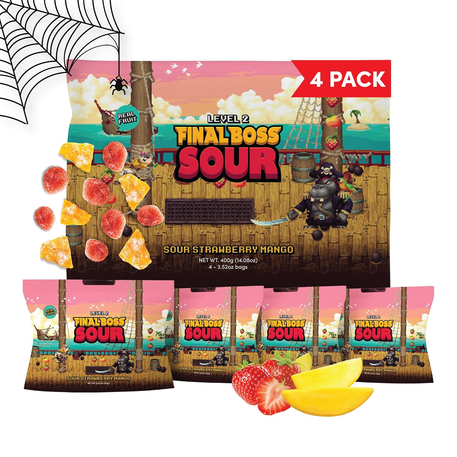 Final Boss Sour Candy Chewy Dried Strawberry & Mango 4 Pack