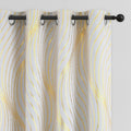 100% Blackout Curtains White Gold Wave Line Dot Patterned - Elegant