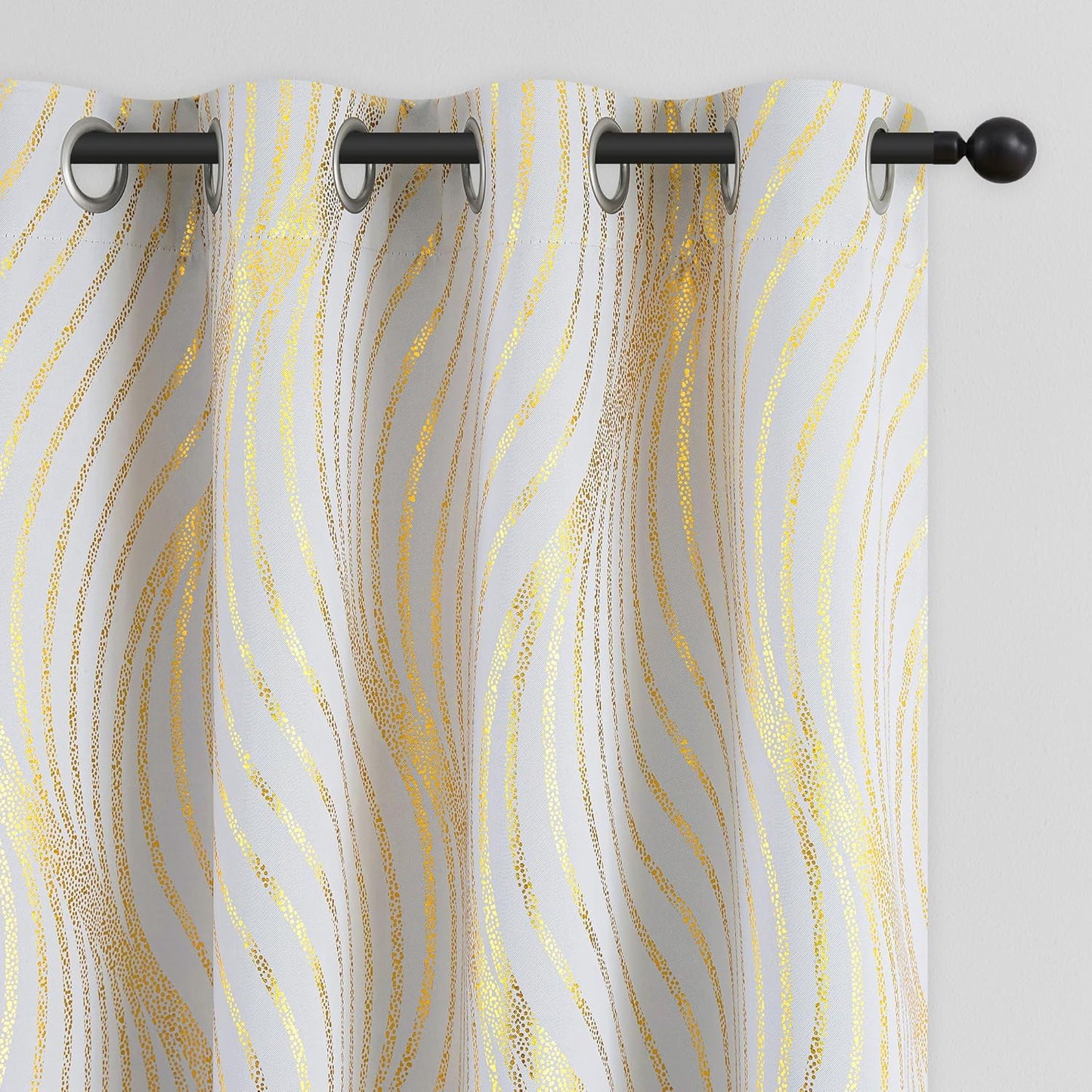 100% Blackout Curtains for Bedroom with Metallic Gold Pattern