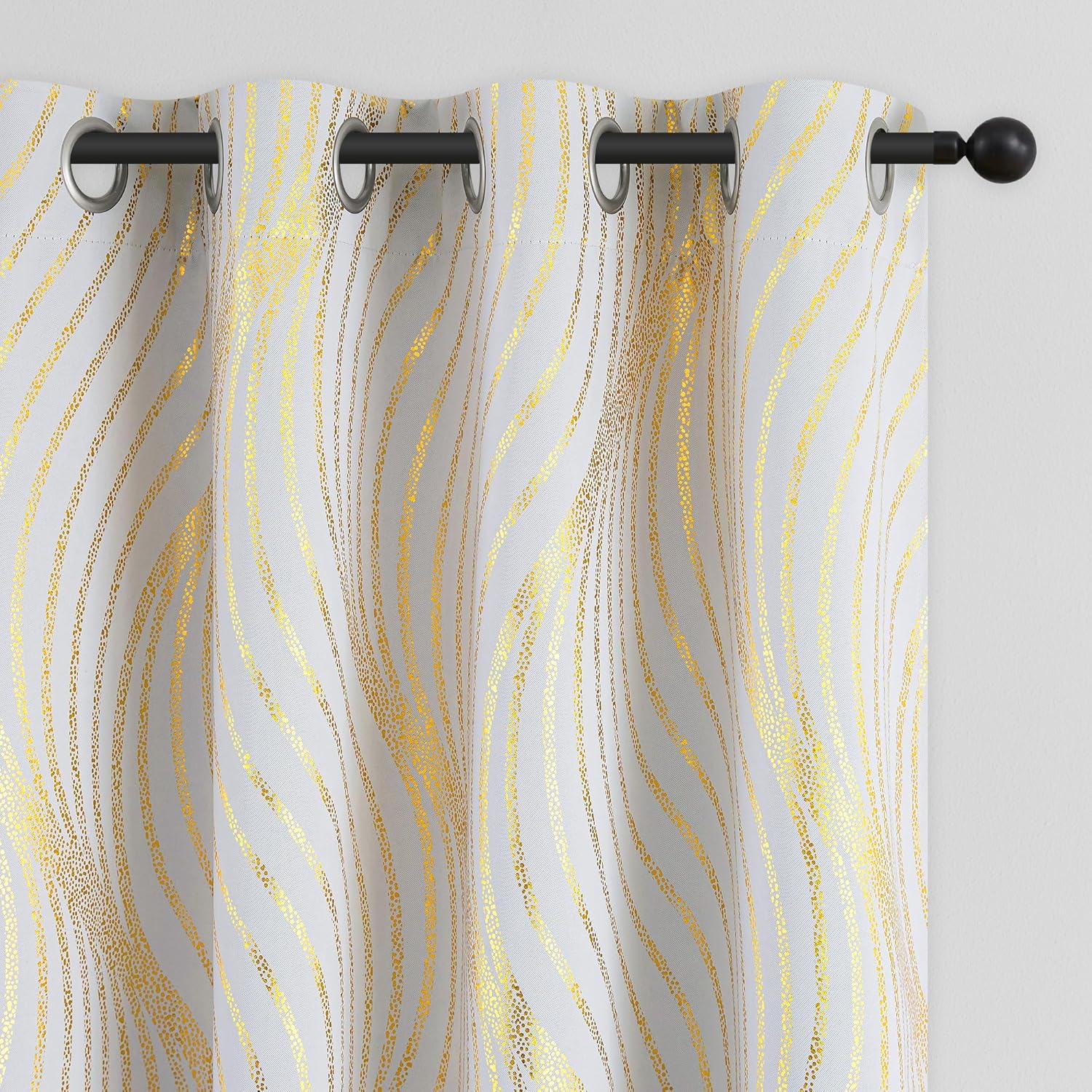 100% Blackout Curtains for Bedroom with Metallic Gold Pattern