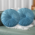 Dusty Blue Ruched Velvet Round Throw Pillows Set of 2 - Handmade
