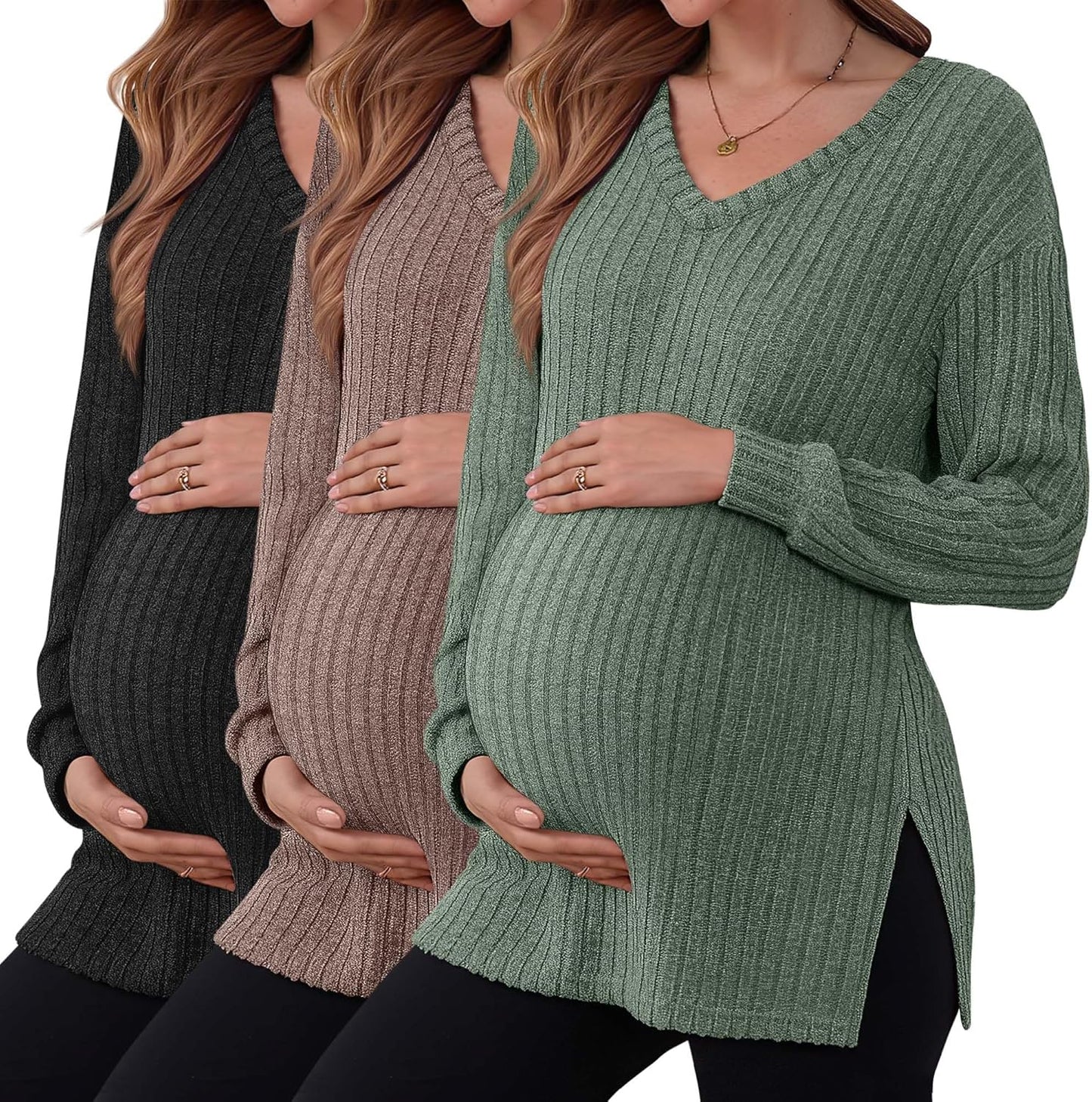 3 Pack Women's Ribbed Maternity Shirts for Stylish Comfort