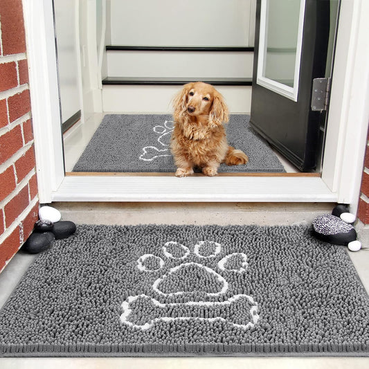 AROGAN Doormat Dog Chenille Doormats Indoor Entrance Grey