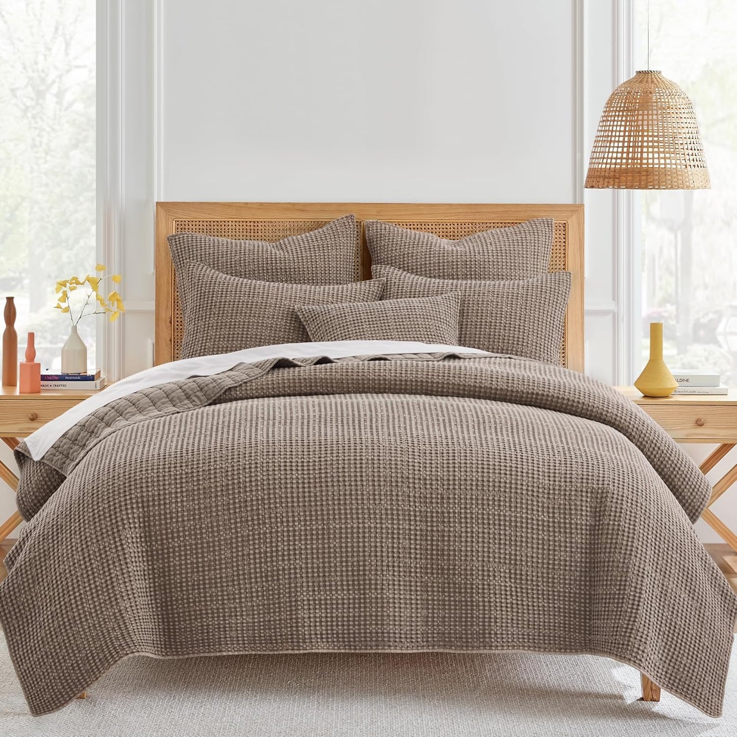 Mills Waffle King/Cal King Quilt Set - Classic Cocoa Bedding