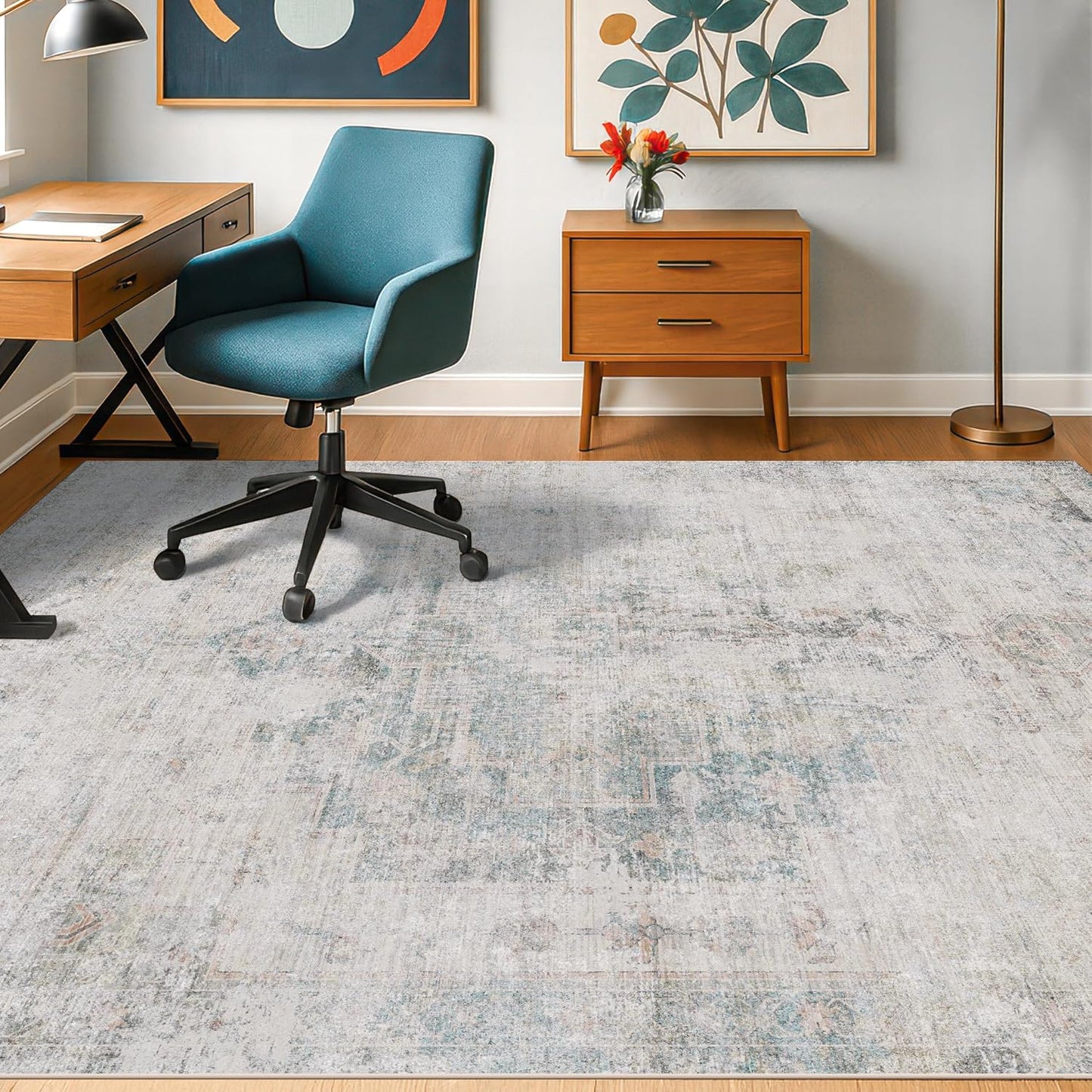 Low Pile Office Rugs for Rolling Chairs - 5x7 Abstract Design