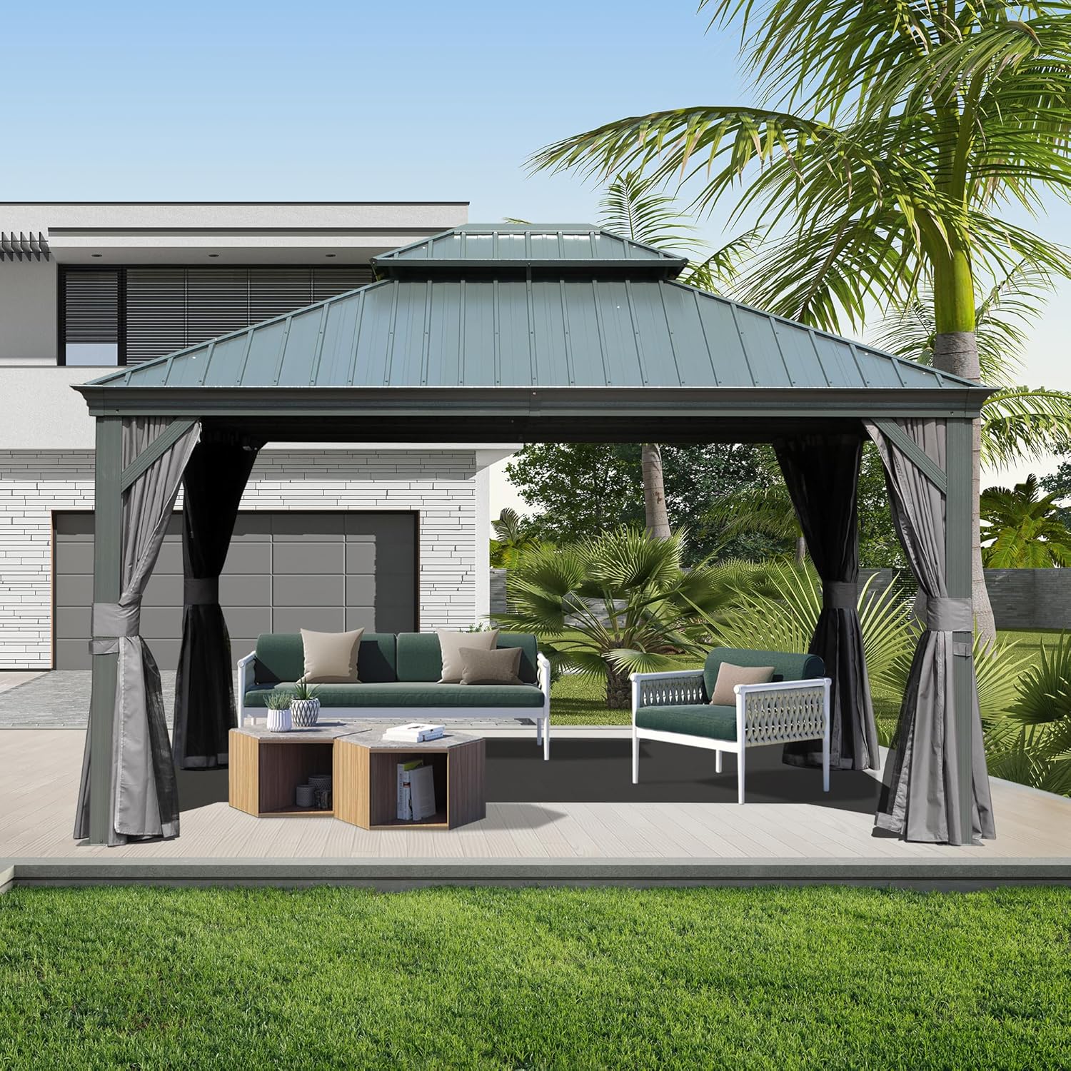 Domi 10ft X 14ft Hardtop Gazebo for Outdoor Shelter and Comfort