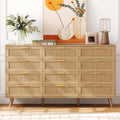 Rovaurx 12 Drawer Rattan Dresser Chest - MidCentury Storage Solution